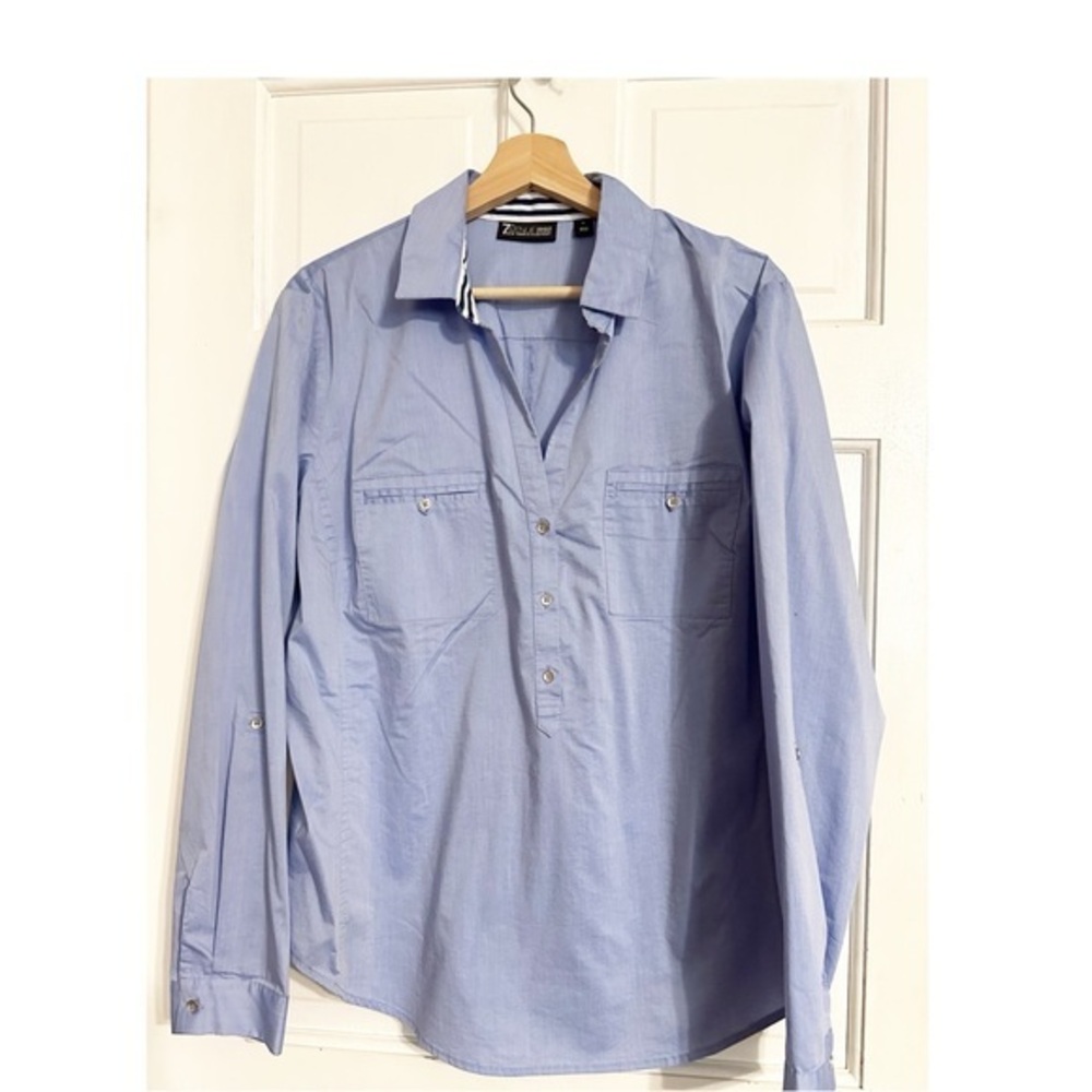 7th Avenue New York and Company Blue Preppy Blouse Sz XL